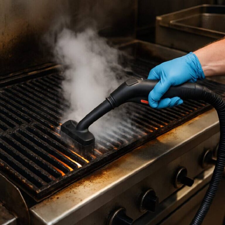 Steam cleaning a barbecue grill